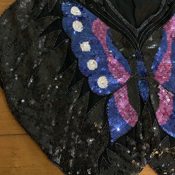 Loehmann’s Back Room sequined butterfly silk blouse - Picture 3 of 6